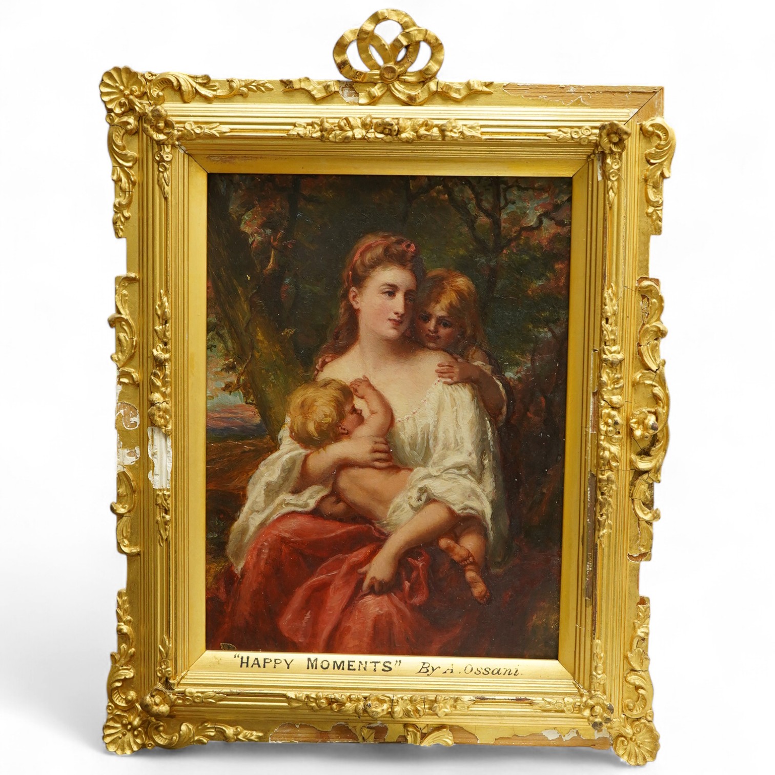 Alessandro Ossani (fl1857-1888), ‘Happy Moments’, oil on board, gilt frame (damaged), 19.5 x 14.5cm